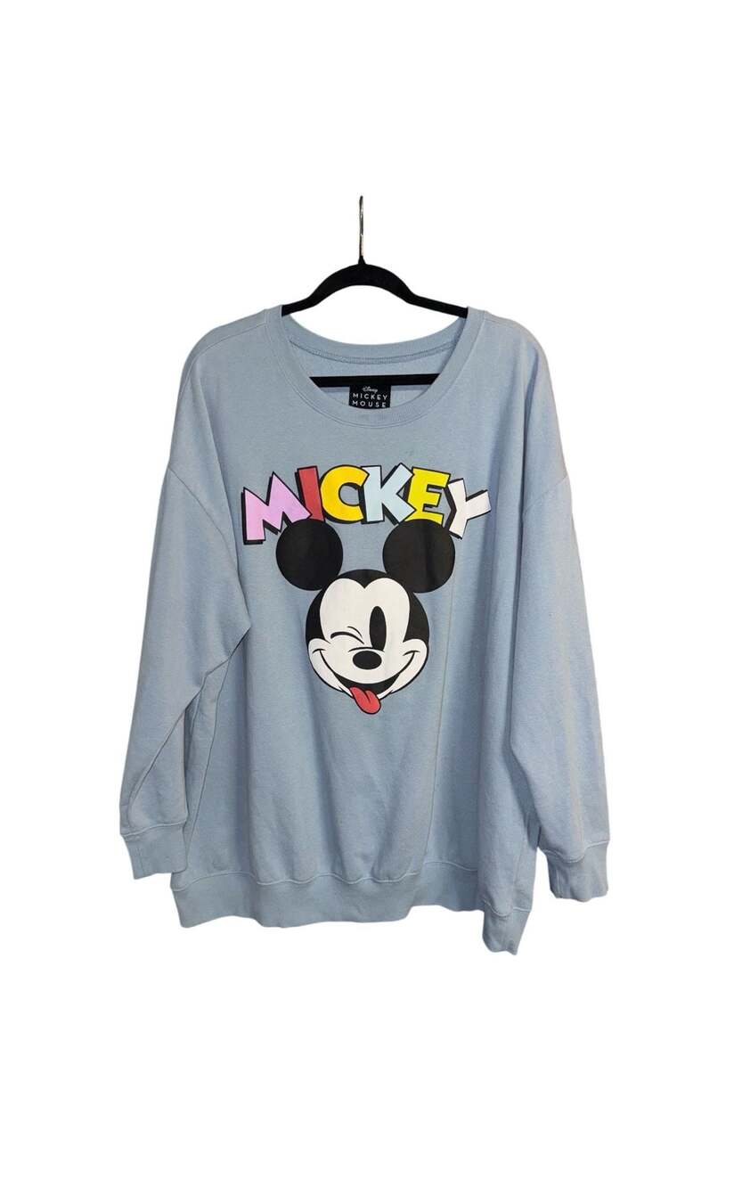 Disney Mickey Mouse Light Blue Oversized Graphic Crewneck Sweatshirt size 3XL